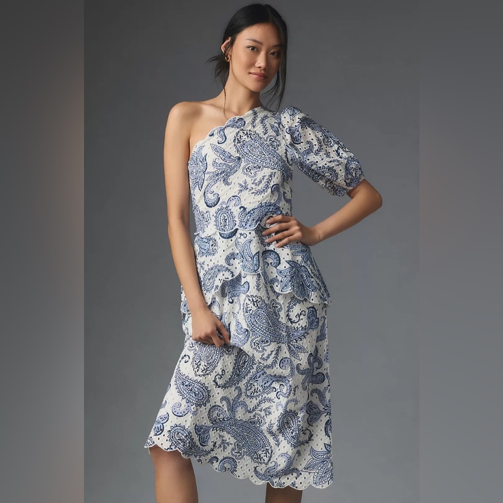 NEW Farm Rio One-Shoulder Eyelet Midi Dress, Small